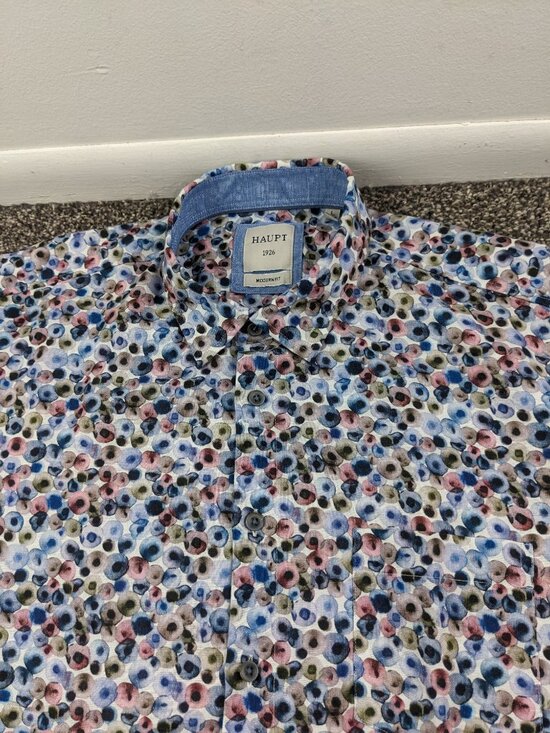 Haupt Other - Haupt Shirt Linen Blend Button Up Geometric Short Sleeve Multicolor Mens Large